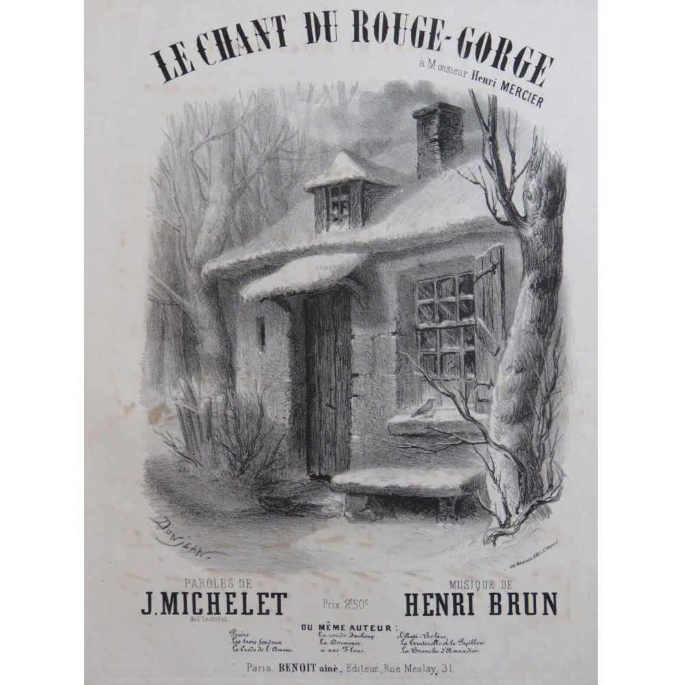 BRUN Henri Le Chant du Rouge-Gorge Chant Piano ca1860