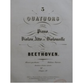 BEETHOVEN Quatuor Piano Quartet No 1 Piano Violon Alto Violoncelle ca1850
