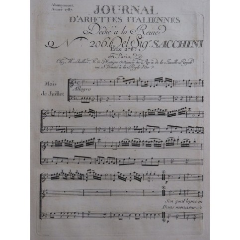 SACCHINI Antonio Son Qual Legno Chant Orchestre 1787