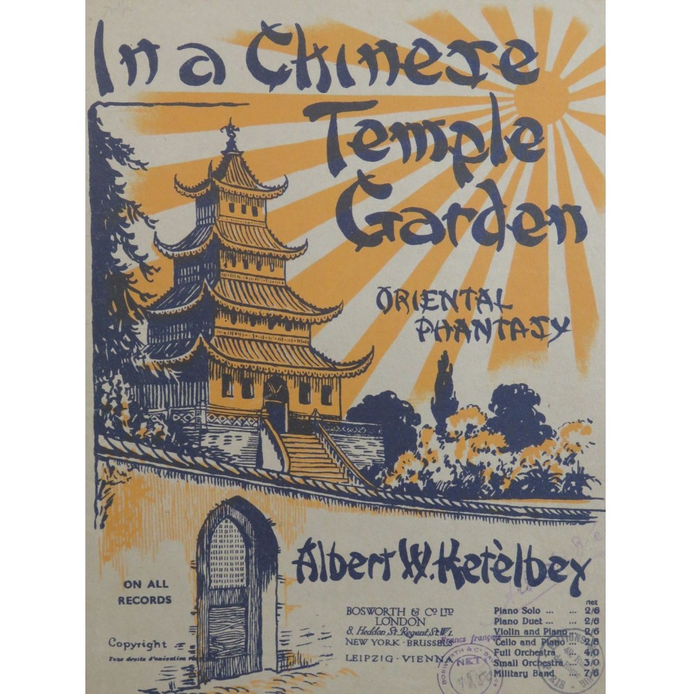 KETÈLBEY Albert W. In a Chinese Temple-Garden Violon Piano 1924