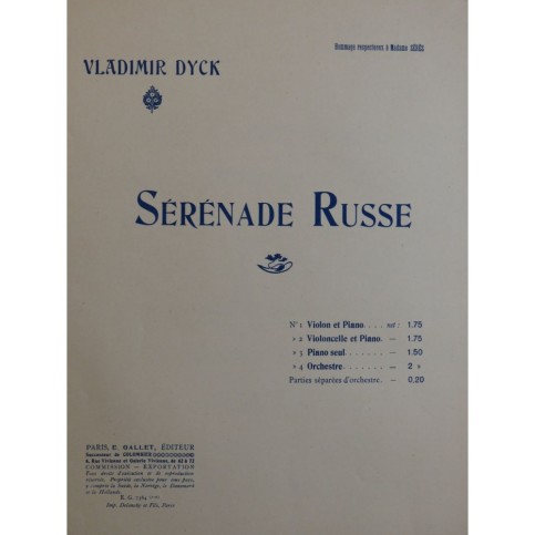 DYCK Vladimir Sérénade Russe Violon Piano