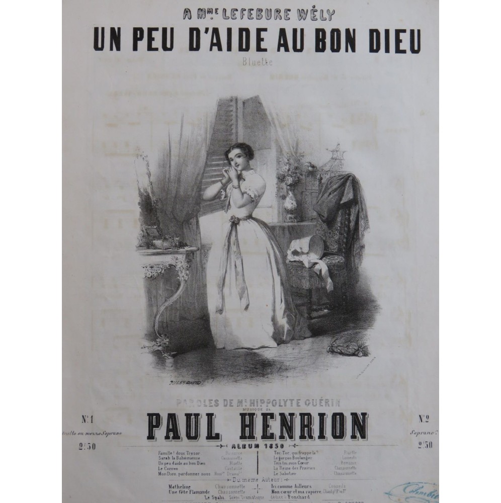 HENRION Paul Un peu d'aide au bon Dieu Chant Piano 1850