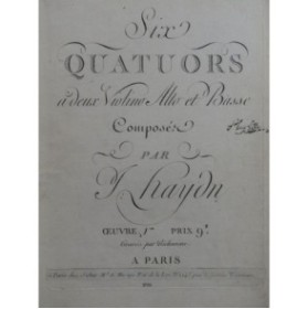 HAYDN Joseph Six Quatuors op 1 No 1 à 6 Violon Alto Violoncelle ca1805