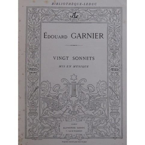 GARNIER Edouard Vingt Sonnets Chant Piano ca1877