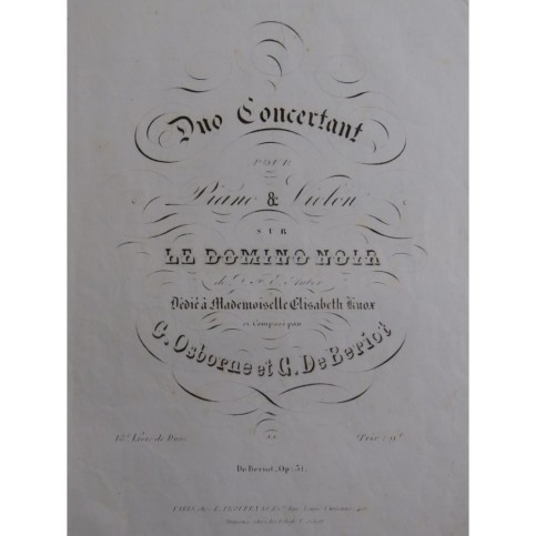 OSBORNE BÉRIOT Duo concertant Le Domino Noir Piano Violon ca1840