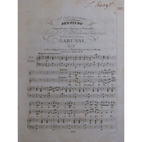 GABUSSI Vincenzo Oh cara immagine Chant Piano ca1830