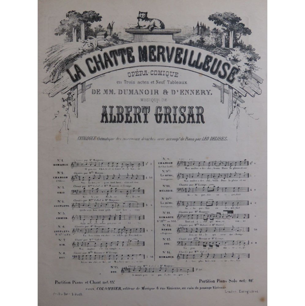 GRISAR Albert La Chatte Merveilleuse No 10 Chant Piano 1862