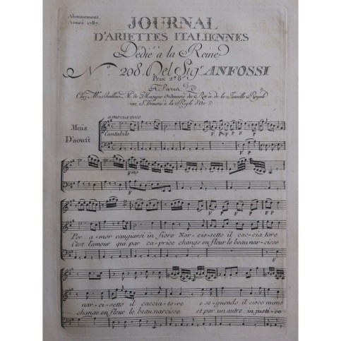 ANFOSSI Pasquale Per amor cangiarsi in fiore Chant Orchestre 1787