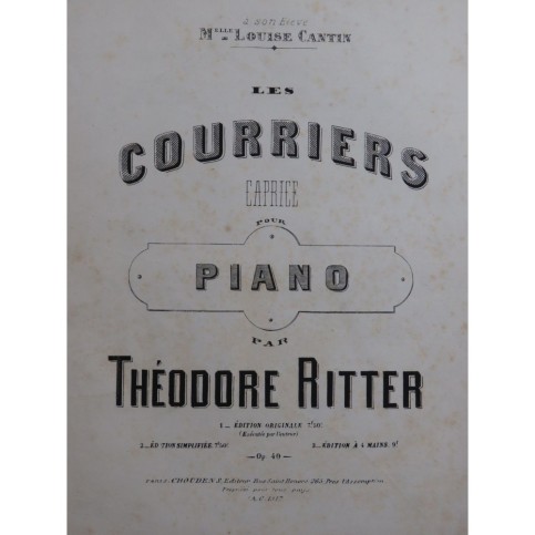 RITTER Théodore Les Courriers Piano 1866