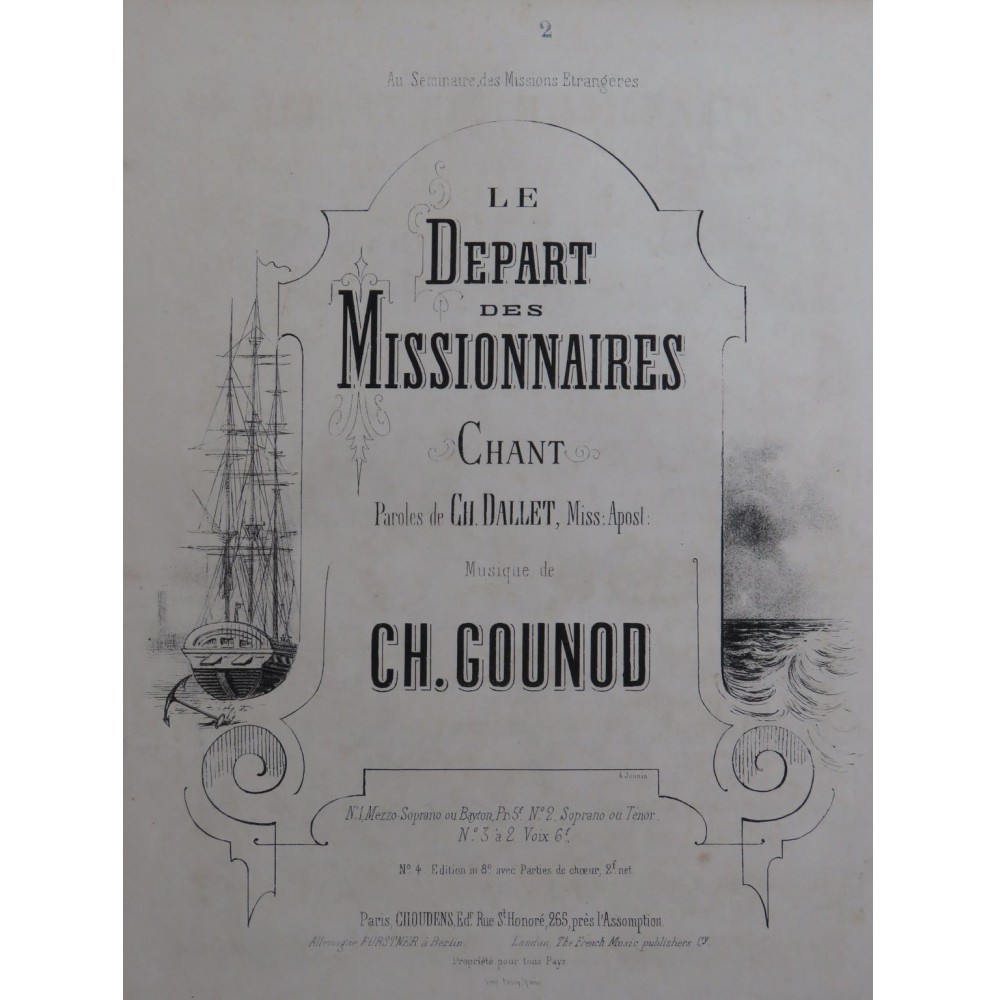 GOUNOD Charles Le Départ des Missionnaires Chant Piano ca1870