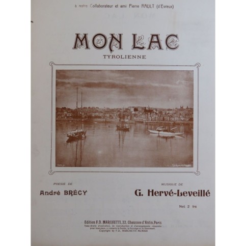 HERVÉ-LEVEILLÉ G. Mon Lac Chant Piano 1913