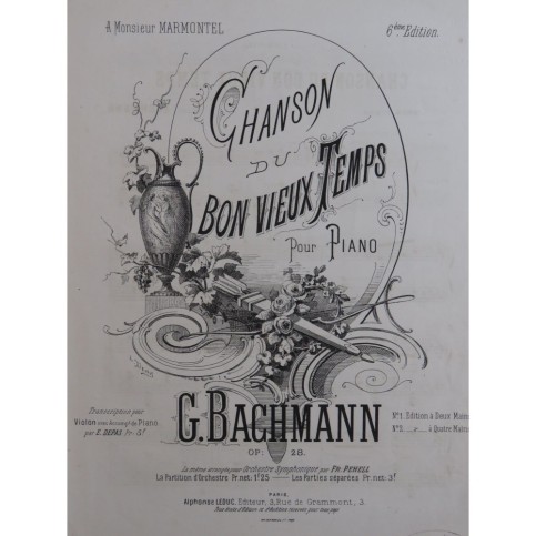 BACHMANN Georges Chanson du Bon Vieux Temps Piano ca1872