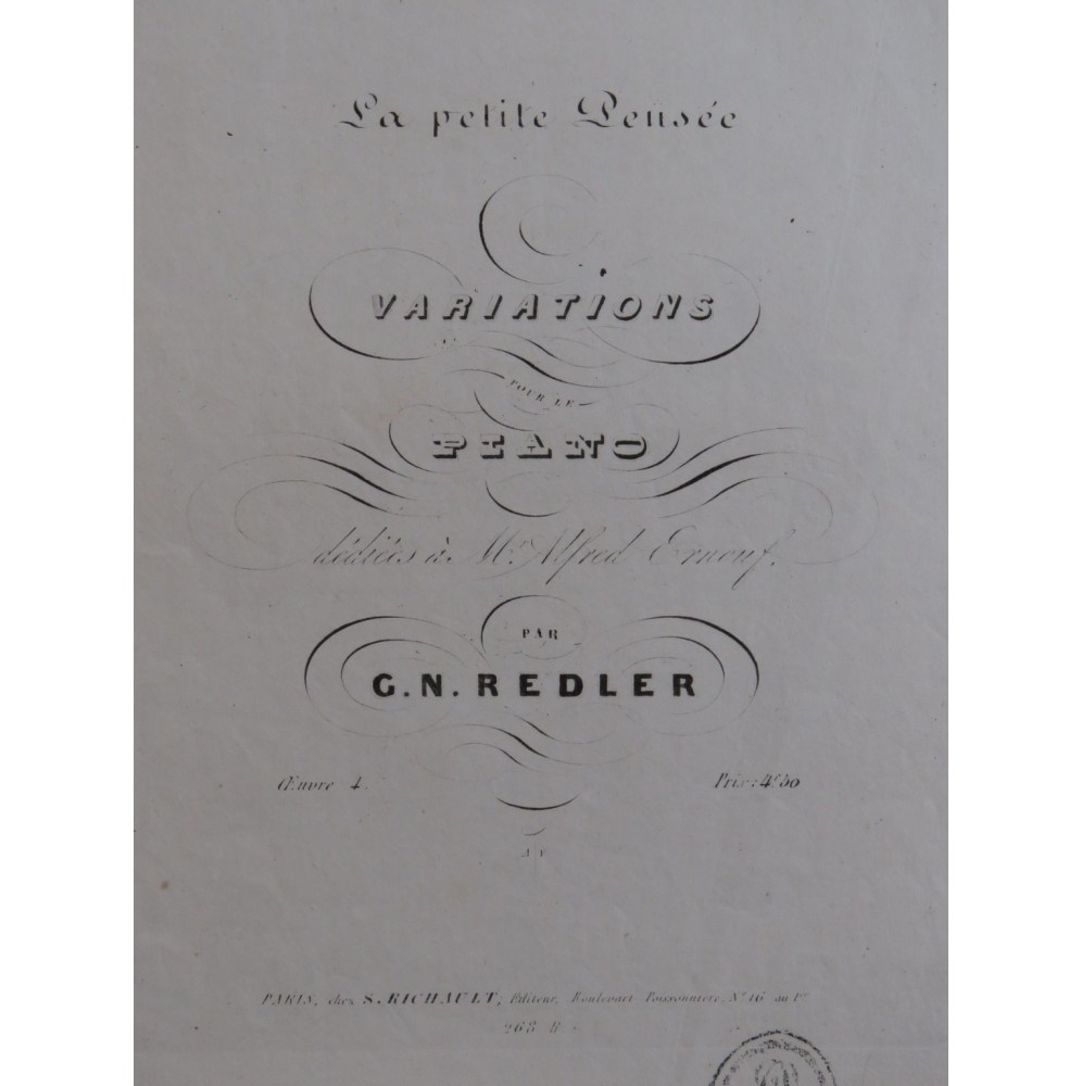 REDLER G. La Petite Pensée Piano ca1840