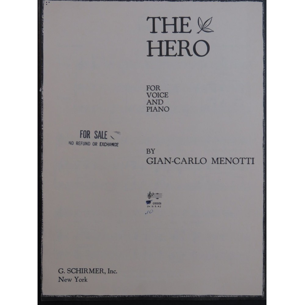MENOTTI Gian-Carlo The Hero Chant Piano 1952