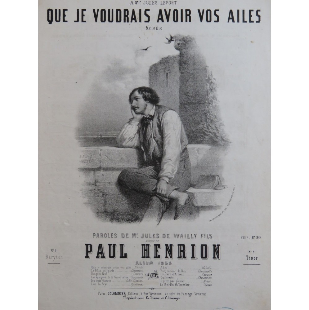 HENRION Paul Que je voudrais avoir vos ailes Chant Piano 1856