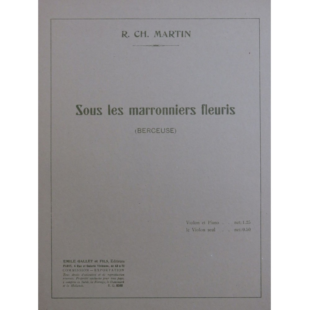MARTIN R. Ch. Sous les marronniers fleuris Violon Piano 1931