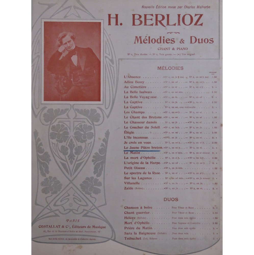 BERLIOZ Hector Le Jeune Pâtre Breton Chant Piano ca1901