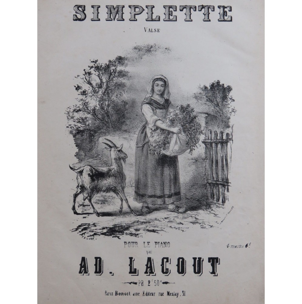 LACOUT Adolphe Simplette Valse Piano 4 Mains XIXe