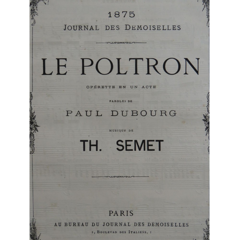 SEMET Théophile Le Poltron Opérette Chant Piano 1875