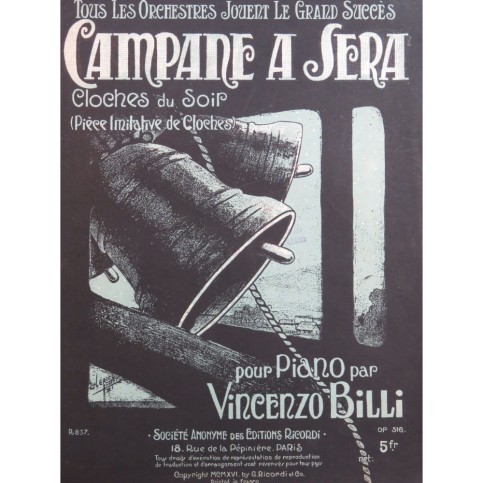 BILLI Vincenzo Campane a Sera op 316 Piano 1916