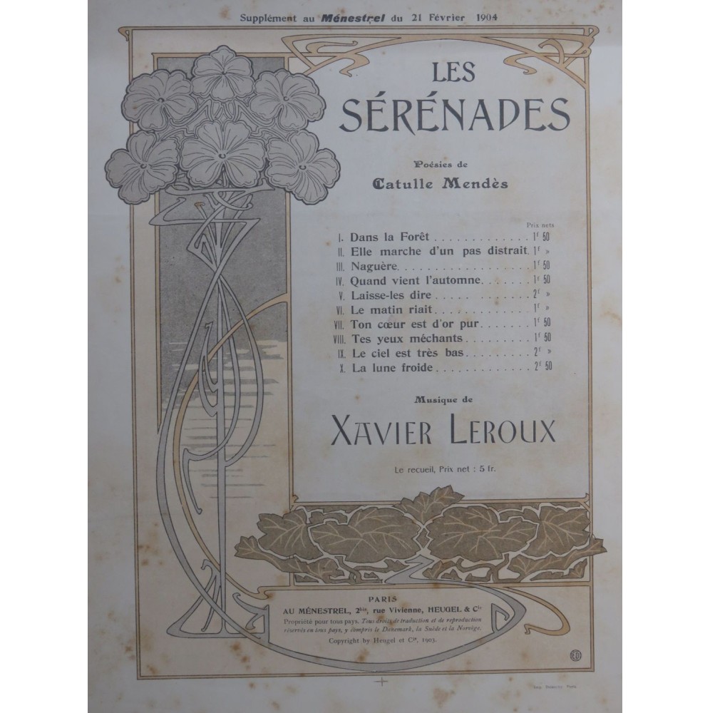 LEROUX Xavier Les Sérénades No 6 Le Matin riait Chant Piano 1904