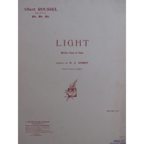 ROUSSEL Albert Light Chant Piano 1919