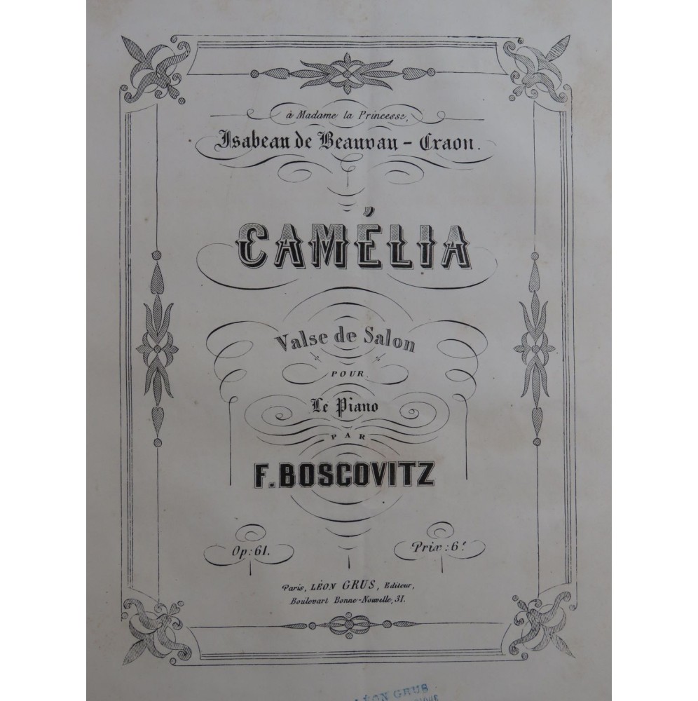 BOSCOVITZ Frédéric Camélia Piano ca1865