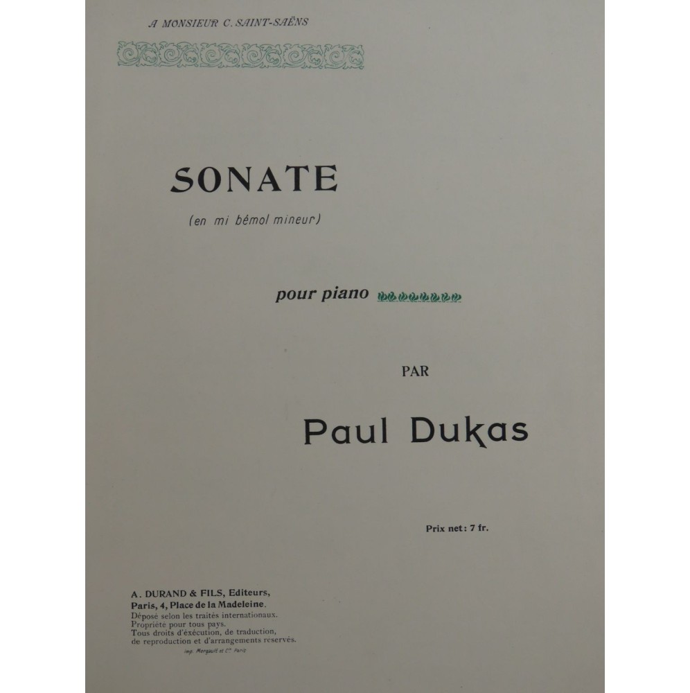 DUKAS Paul Sonate Piano ca1901