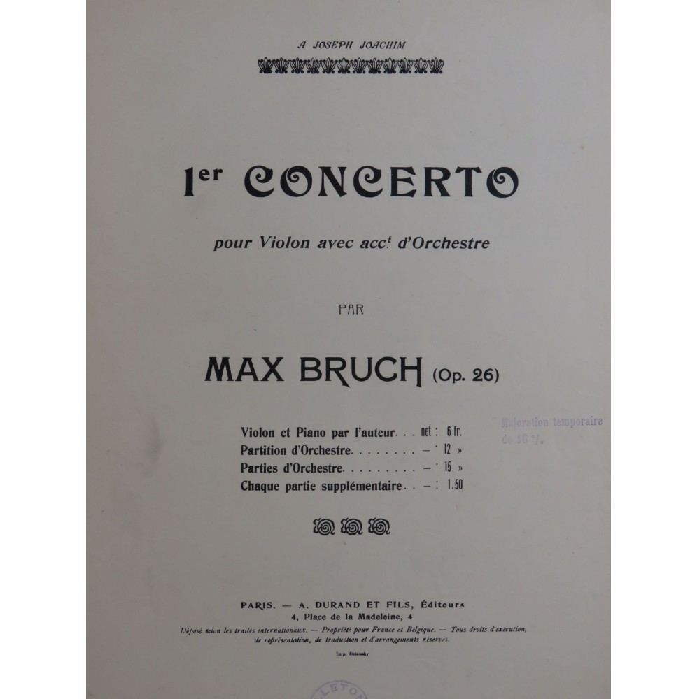 BRUCH Max Concerto No 1 op 26 Violon Piano ca1900