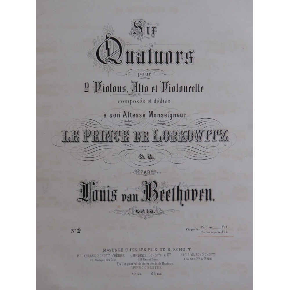 BEETHOVEN Quatuor op 18 No 2 Violon Alto Violoncelle ca1870