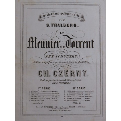 SCHUBERT Franz Le Meunier et le Torrent Piano ca1860