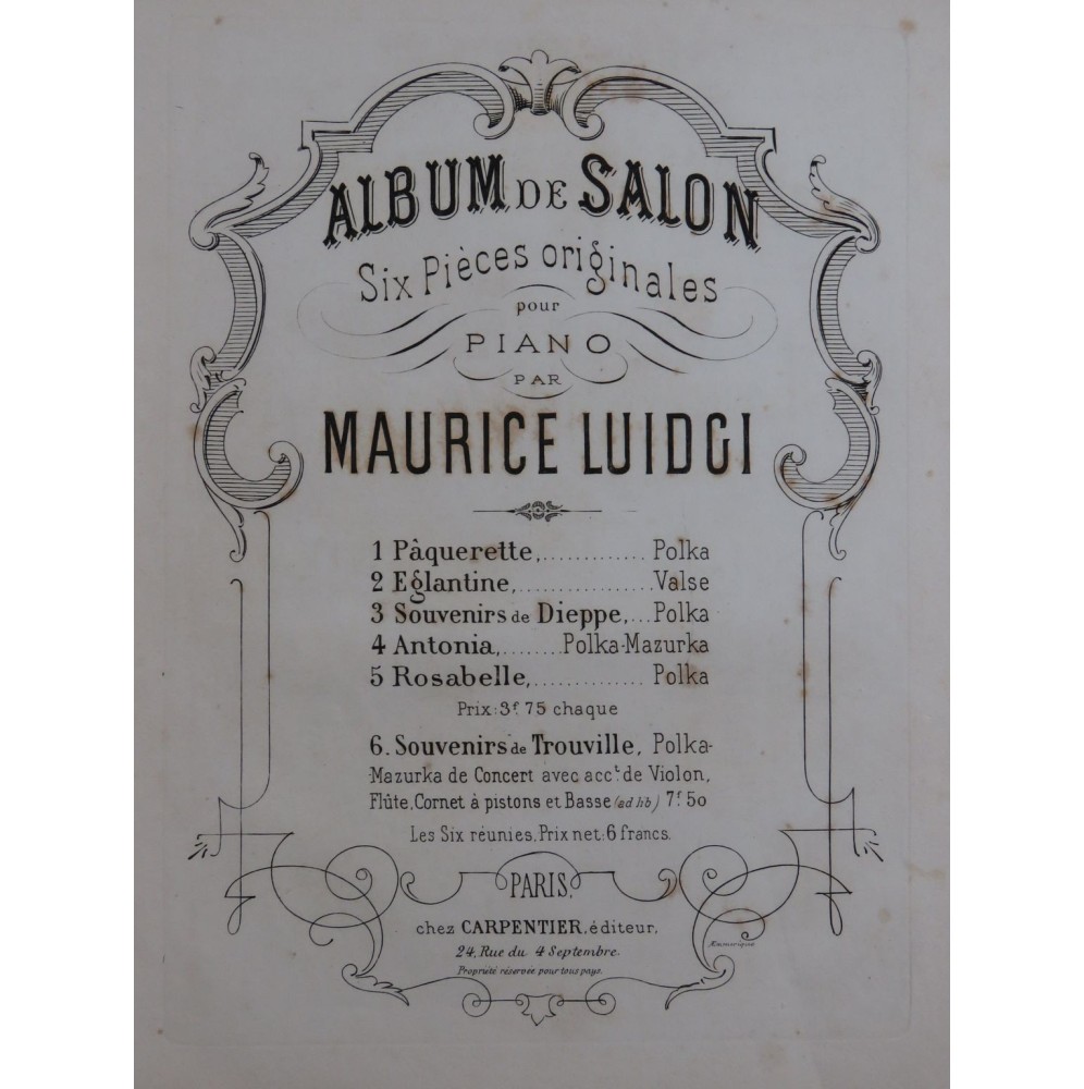 LUIDGI Maurice Souvenir de Dieppe Piano XIXe siècle