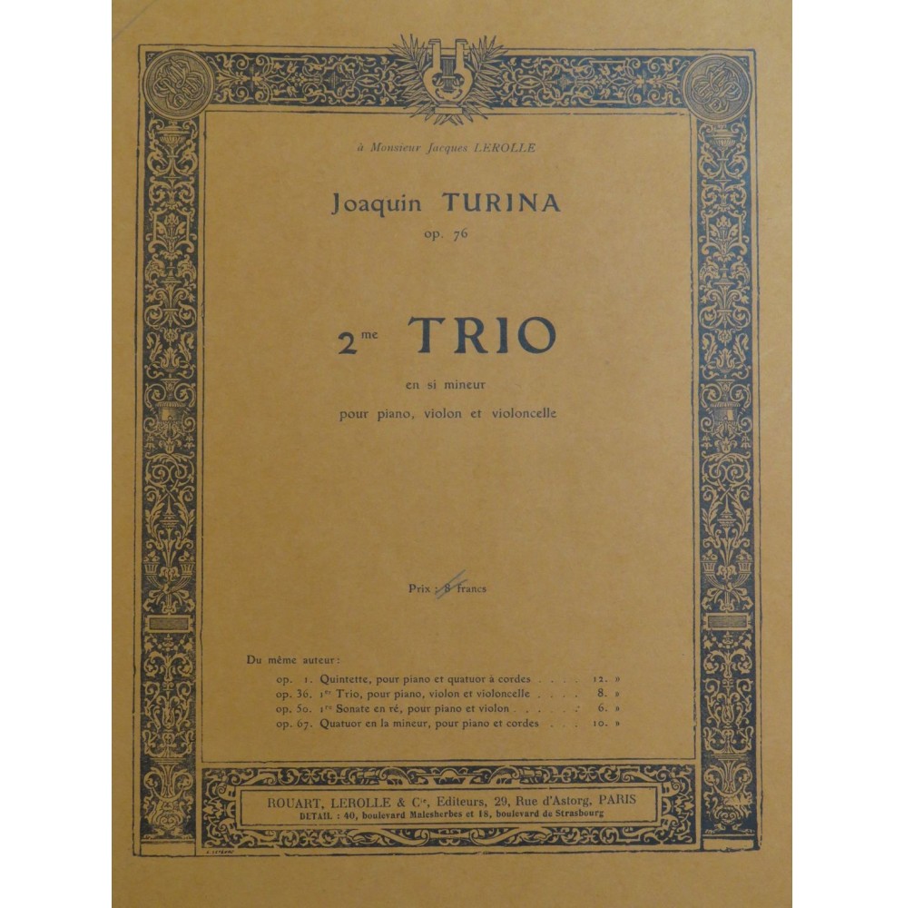 TURINA Joaquin Trio No 2 op 76 Piano Violon Violoncelle 1933