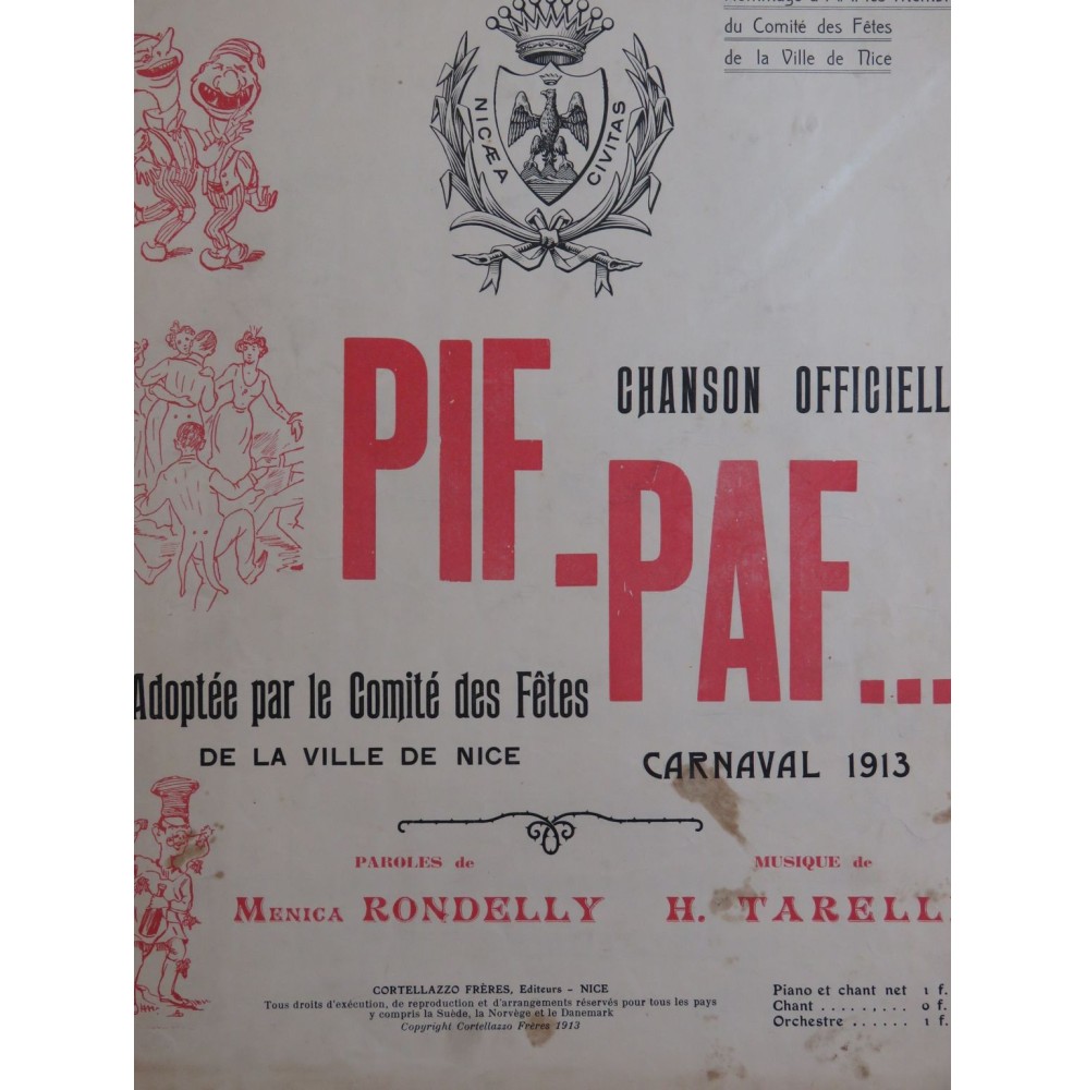 TARELLI H. Pif ! Paf ! Nice Chant Piano 1913