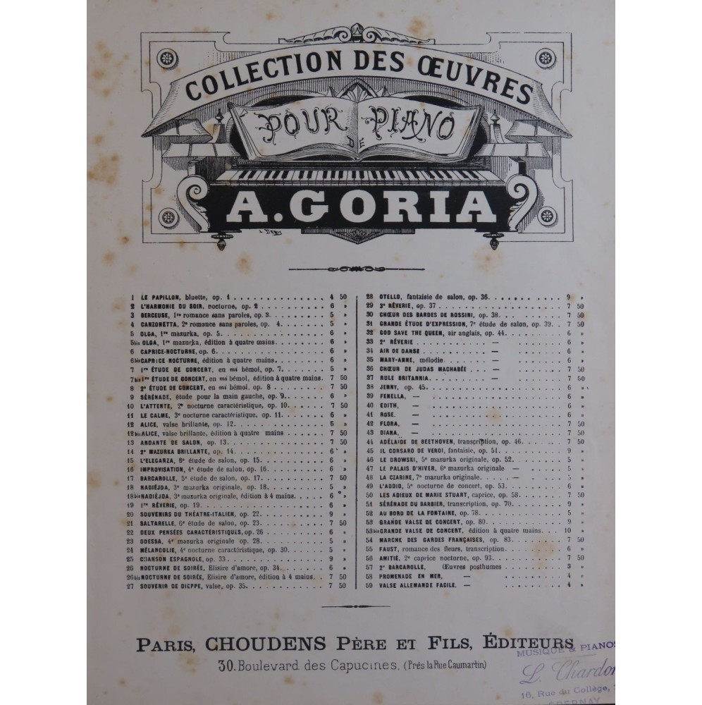 GORIA Alexandre Étude de Concert No 1 op 7 Piano XIXe