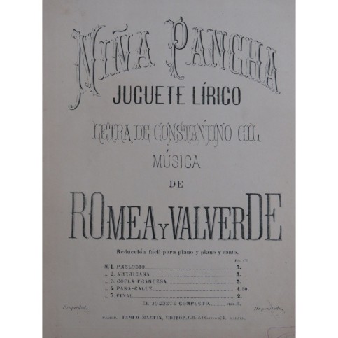 VALVERDE Joaquin ROMEA Julian Nina Pancha Chant Piano XIXe
