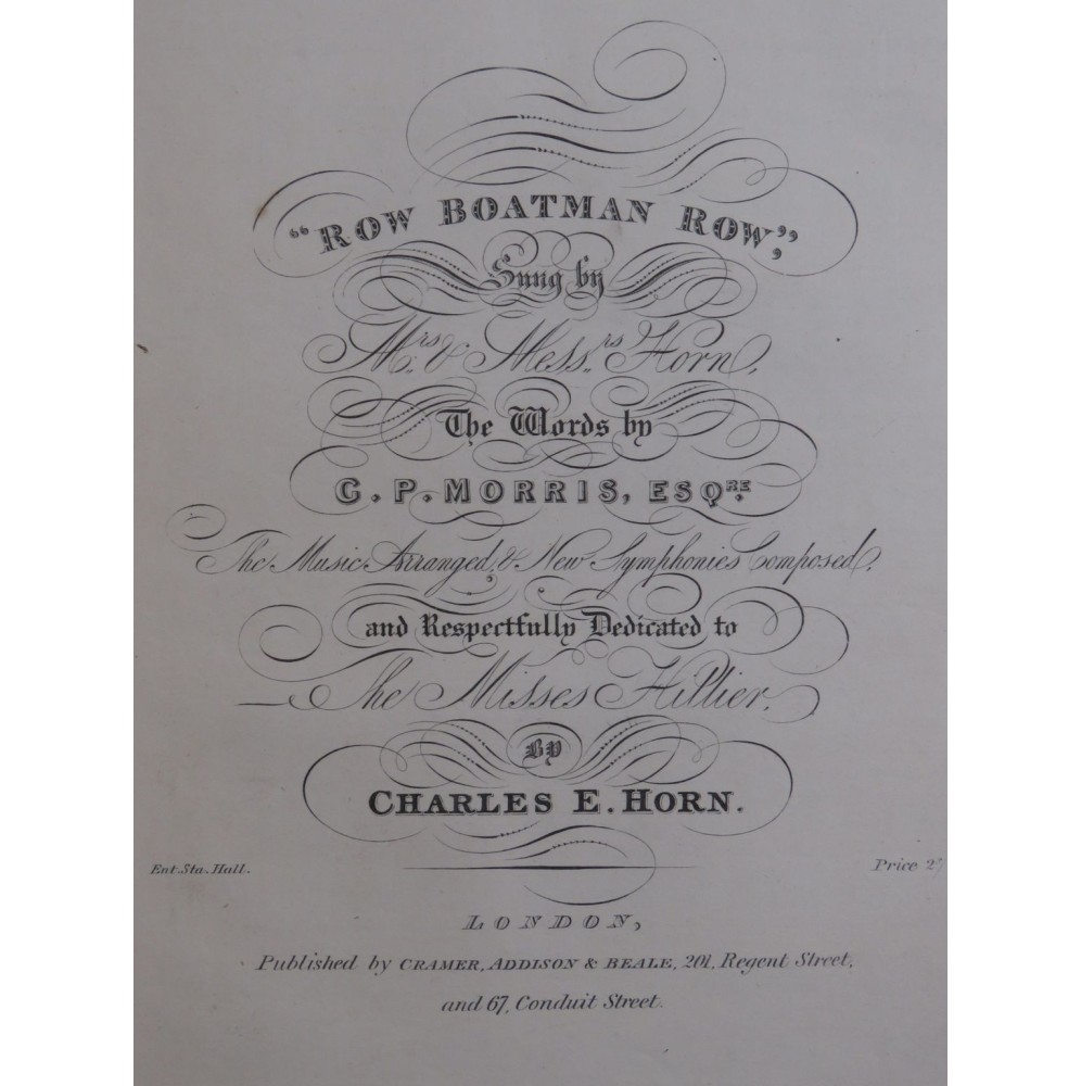 HORN Charles E. Row Boatman Row Chant Piano ca1845