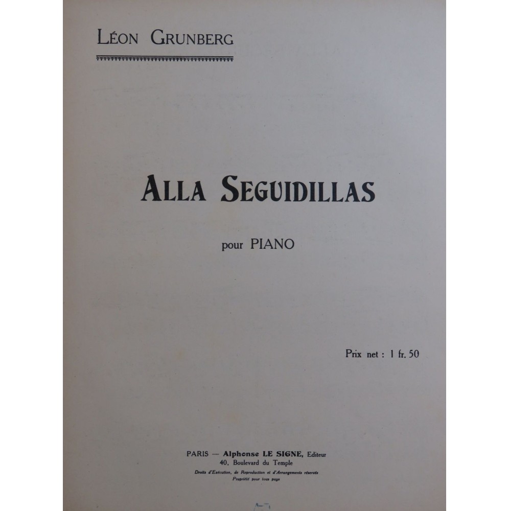 GRUNBERG Léon Alla Seguidillas Piano