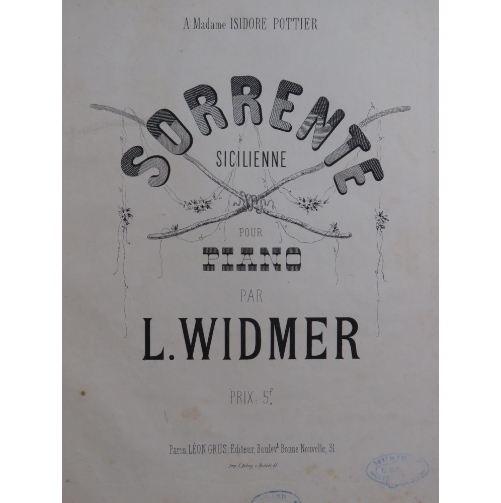 WIDMER L. Sorrente Piano ca1885