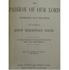 BACH J. S. Passion St Matthew Chant Piano