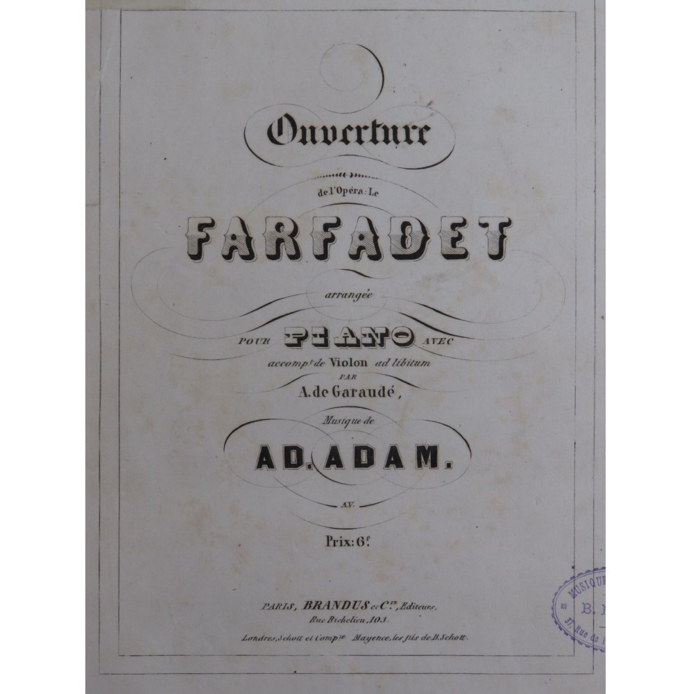 ADAM Adolphe Le Farfadet Ouverture Violon Piano ca1855