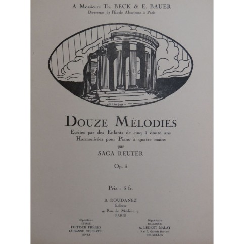 REUTER Saga Douze Mélodies op 3 Piano 4 mains 1923