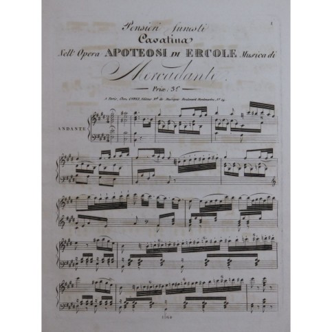 MERCADANTE Saverio Apoteosi di Ercole Cavatina Chant Piano ca1820