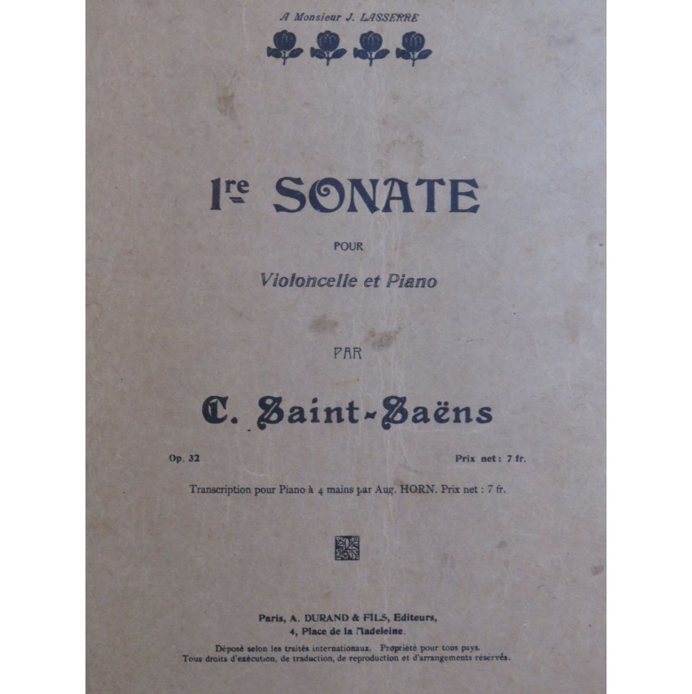 SAINT-SAËNS Camille Sonate No 1 Violoncelle Piano ca1900