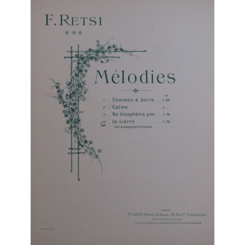 RETSI F. Le Lierre Chant Piano Violoncelle