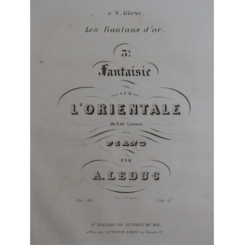 LEDUC Alphonse Les Boutons d'Or Fantaisie No 3 Piano ca1850