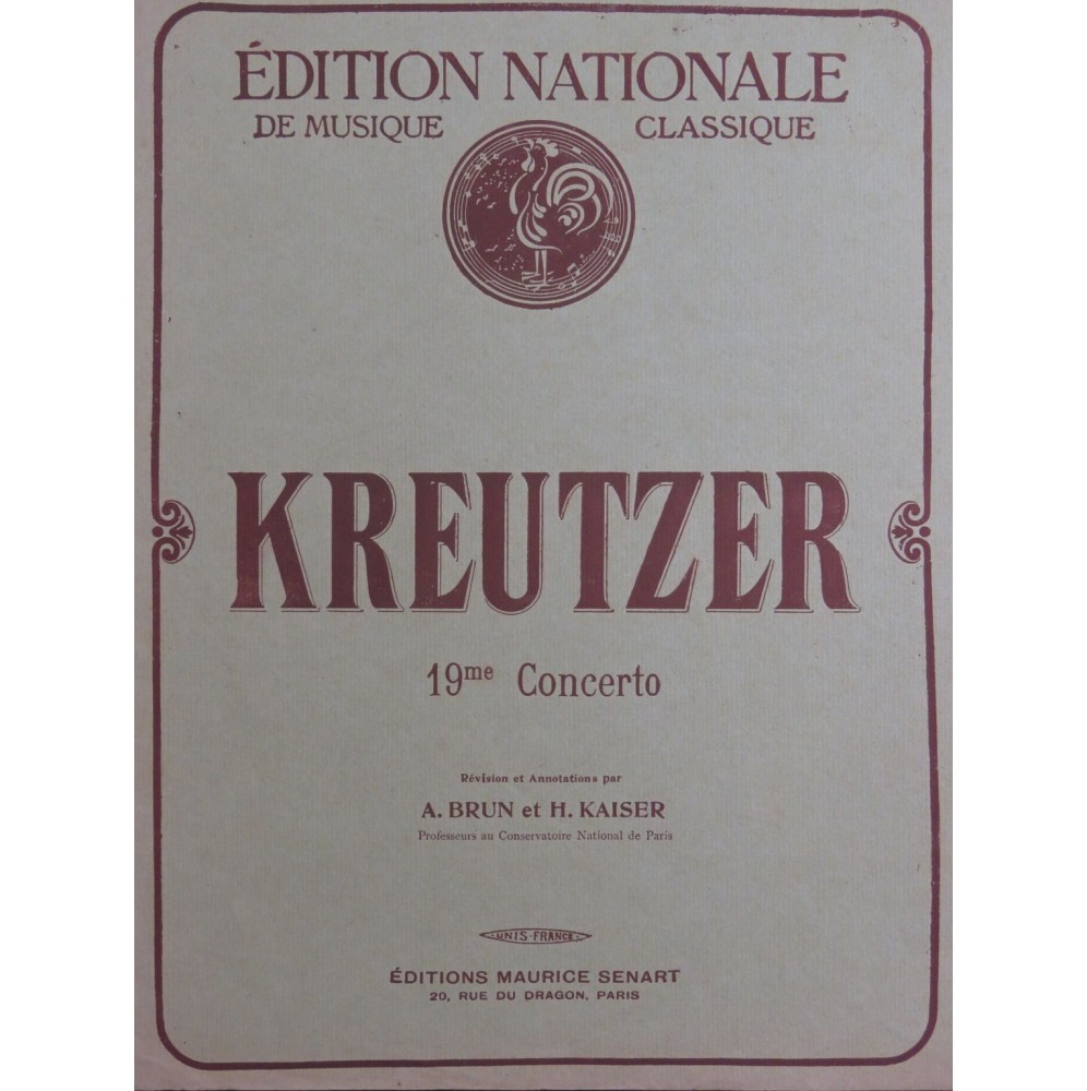 KREUTZER Rodolphe Concerto No 19 Violon Piano 1916