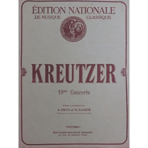 KREUTZER Rodolphe Concerto No 19 Violon Piano 1916