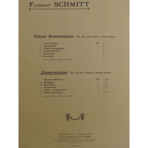 SCHMITT Florent Humoresques No 2 Rondeau Piano 4 mains 1912