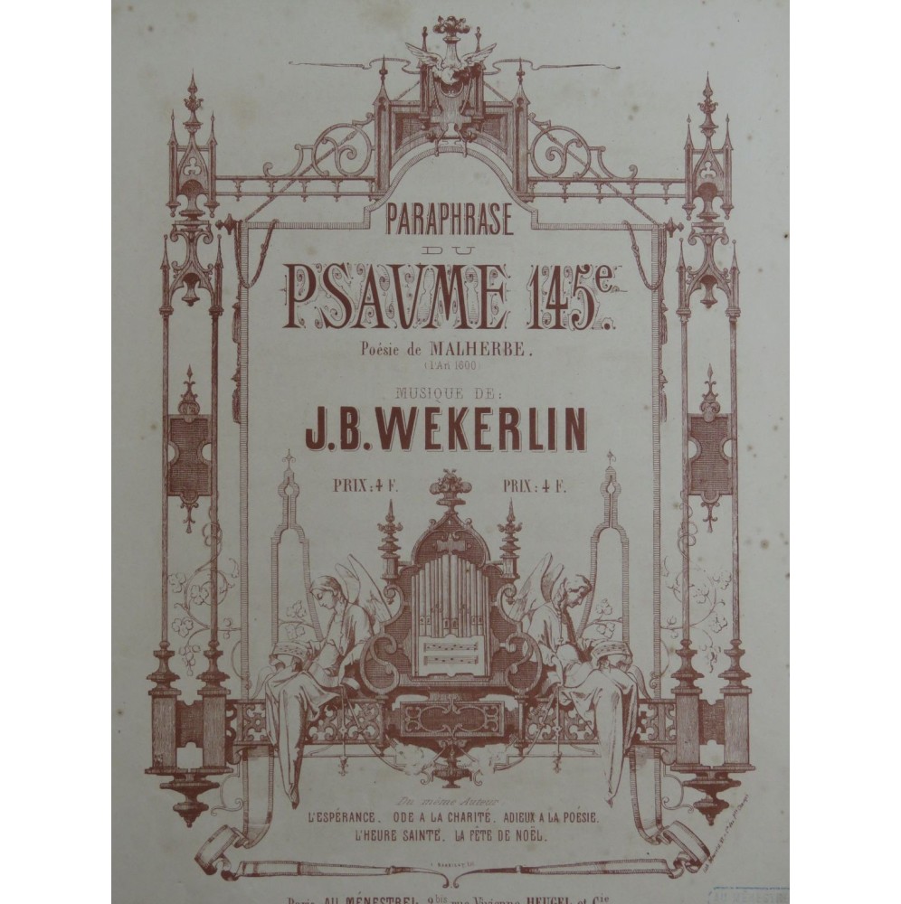 WEKERLIN J. B. Paraphrase du Psaume 145 Chant Piano 1870